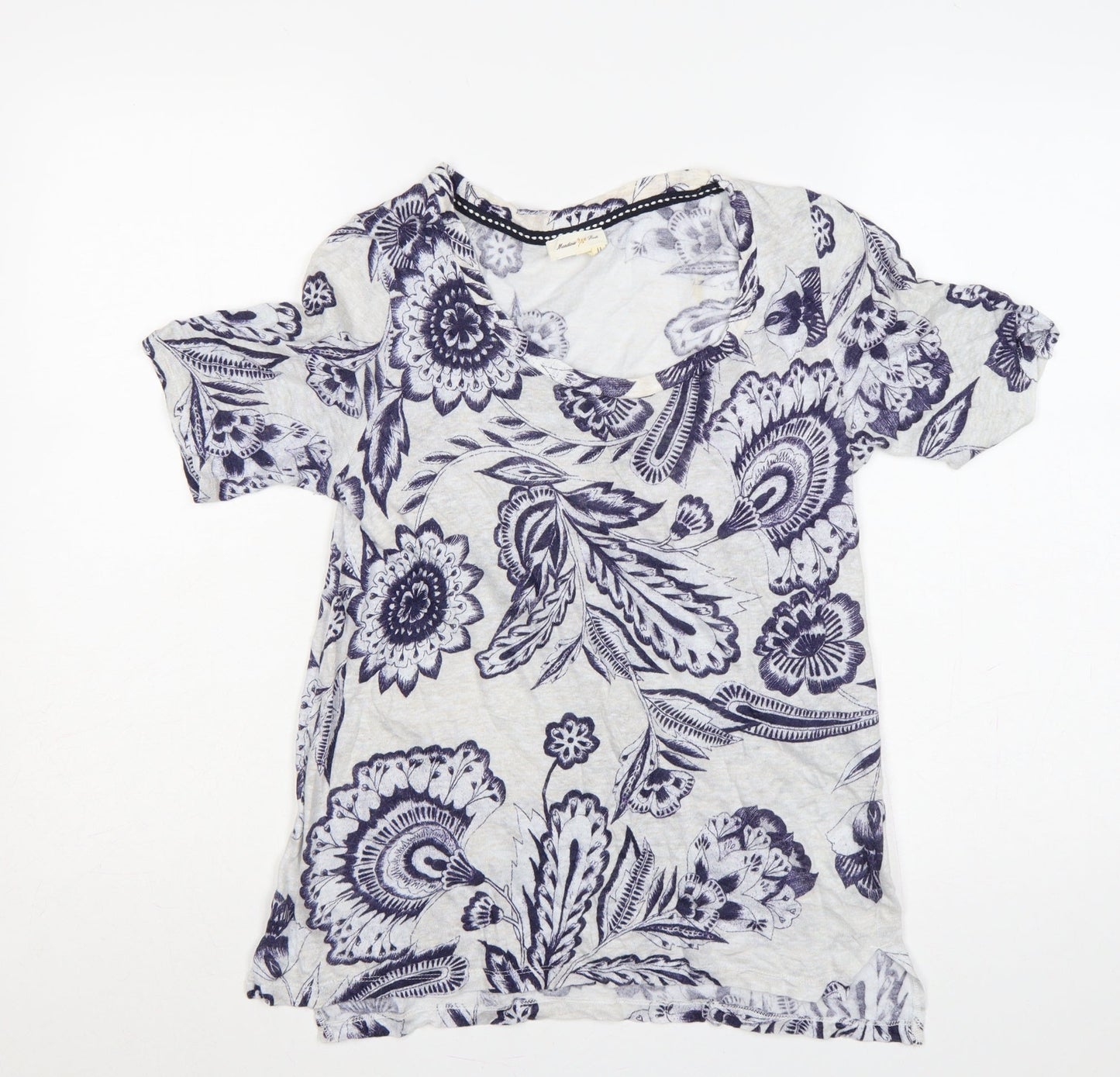 Meadow Rue Women’s Ivory Blue Floral Linen XS Short Sleeve T-Shirt