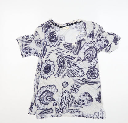 Meadow Rue Women’s Ivory Blue Floral Linen XS Short Sleeve T-Shirt