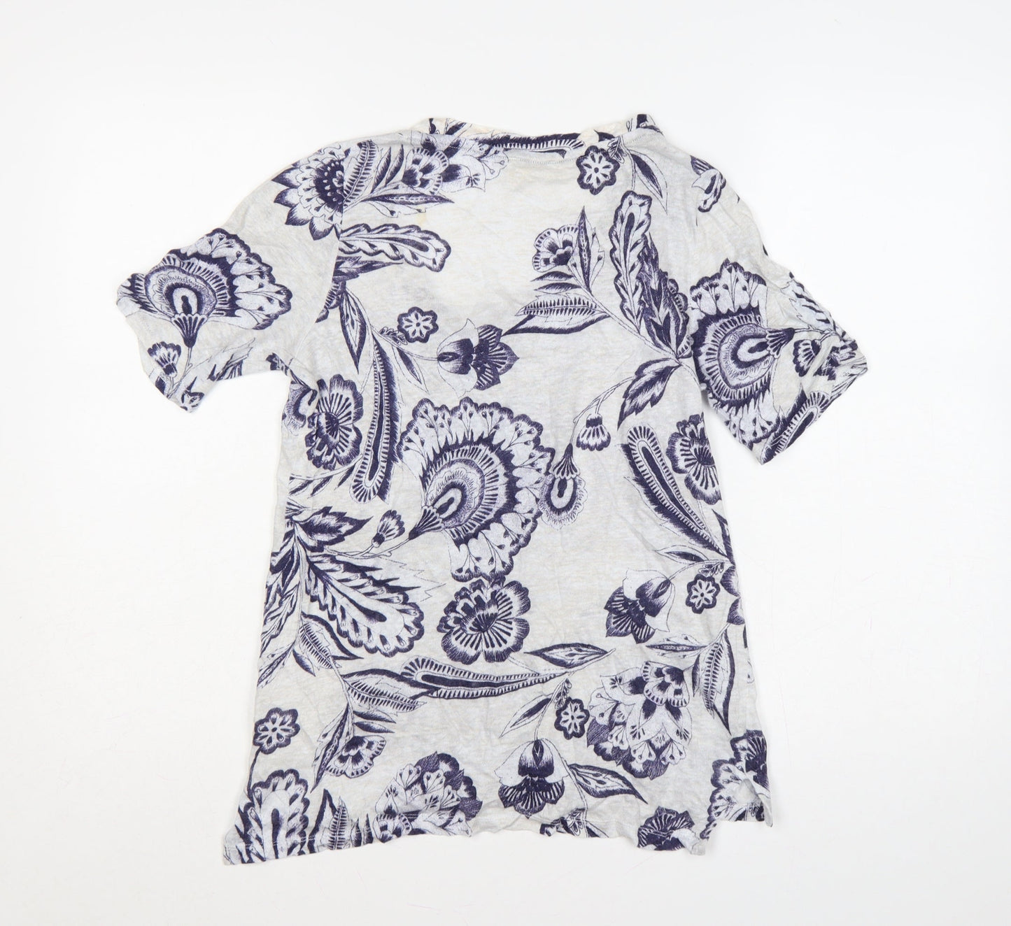 Meadow Rue Women’s Ivory Blue Floral Linen XS Short Sleeve T-Shirt
