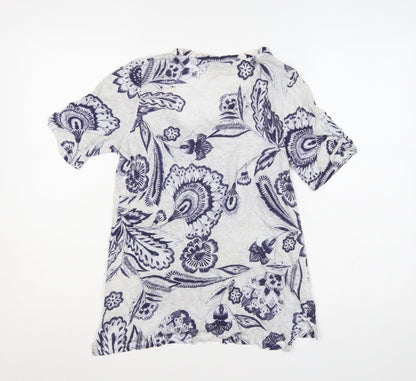 Meadow Rue Women’s Ivory Blue Floral Linen XS Short Sleeve T-Shirt