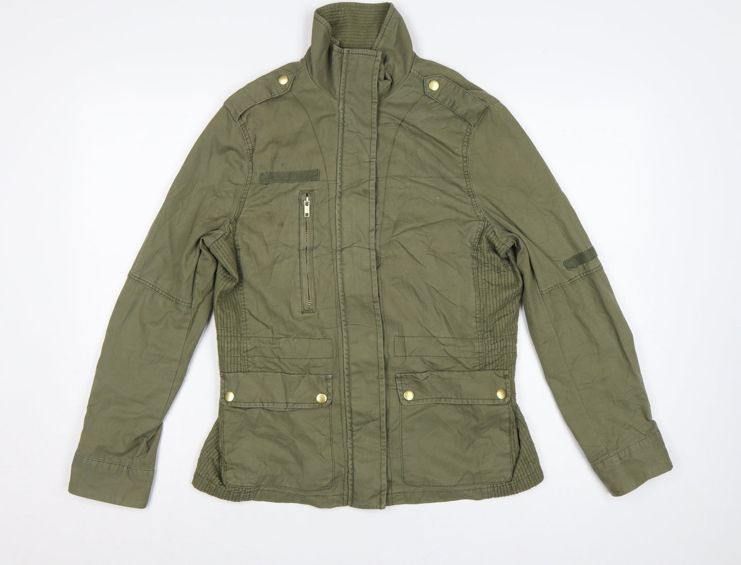 H&M Women's Green UK 8 Military Cotton Utility Zip Jacket