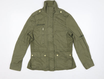 H&M Women's Green UK 8 Military Cotton Utility Zip Jacket