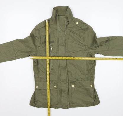H&M Women's Green UK 8 Military Cotton Utility Zip Jacket