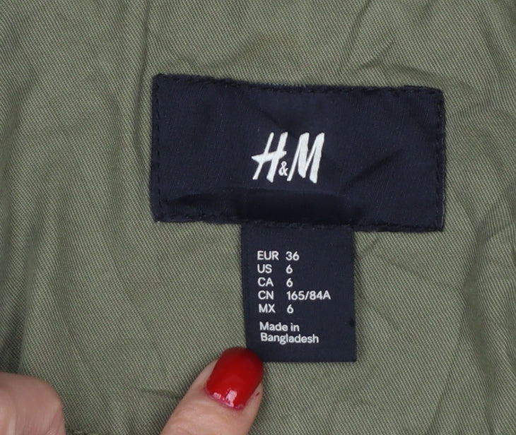 H&M Women's Green UK 8 Military Cotton Utility Zip Jacket