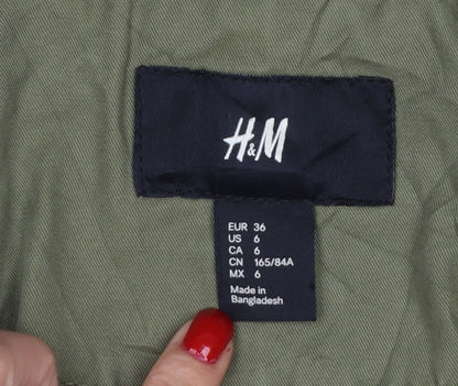 H&M Women's Green UK 8 Military Cotton Utility Zip Jacket