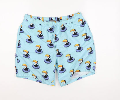 ASOS Men’s Blue M Toucan Print Drawstring Swim Shorts Mesh Lined