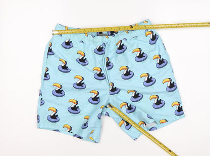 ASOS Men’s Blue M Toucan Print Drawstring Swim Shorts Mesh Lined