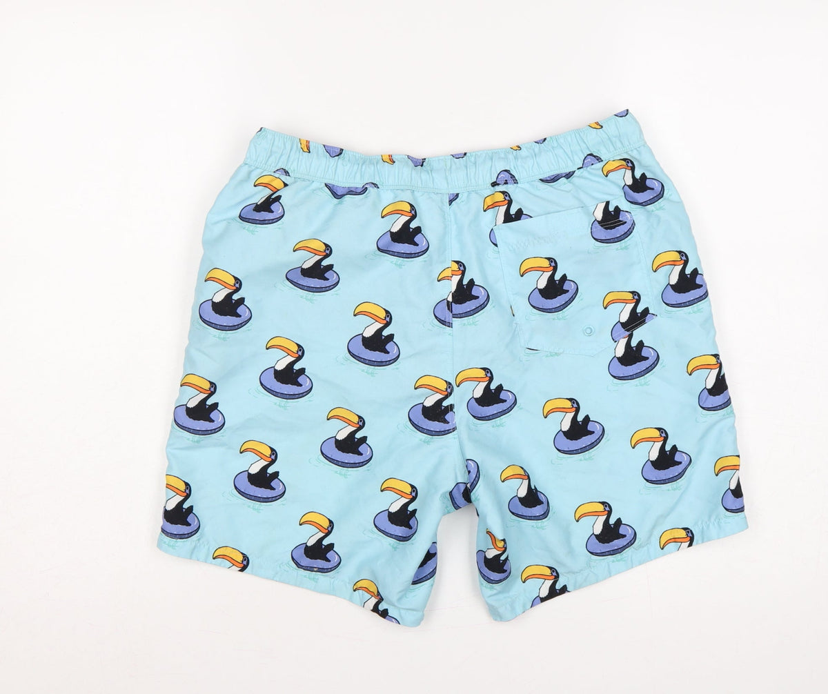 ASOS Men’s Blue M Toucan Print Drawstring Swim Shorts Mesh Lined