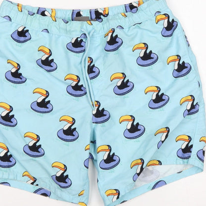 ASOS Men’s Blue M Toucan Print Drawstring Swim Shorts Mesh Lined