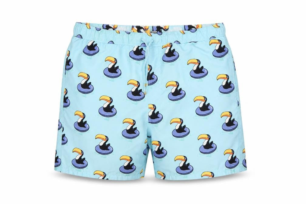 ASOS Men’s Blue M Toucan Print Drawstring Swim Shorts Mesh Lined