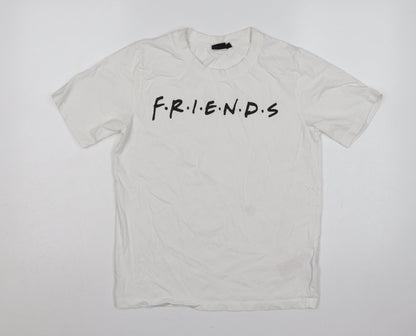 LMTD Women White S Friends Logo Jersey T-Shirt Short Sleeve