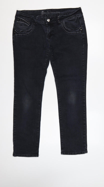 E-vie Women Black UK 14 Glamour Skinny Stretch Studded Jeans