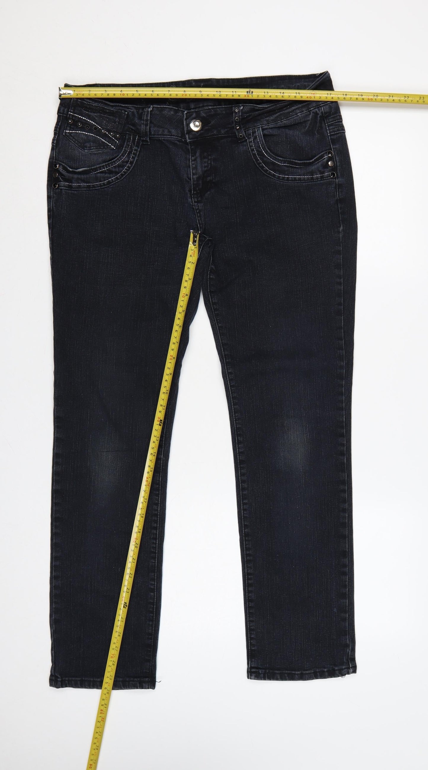 E-vie Women Black UK 14 Glamour Skinny Stretch Studded Jeans