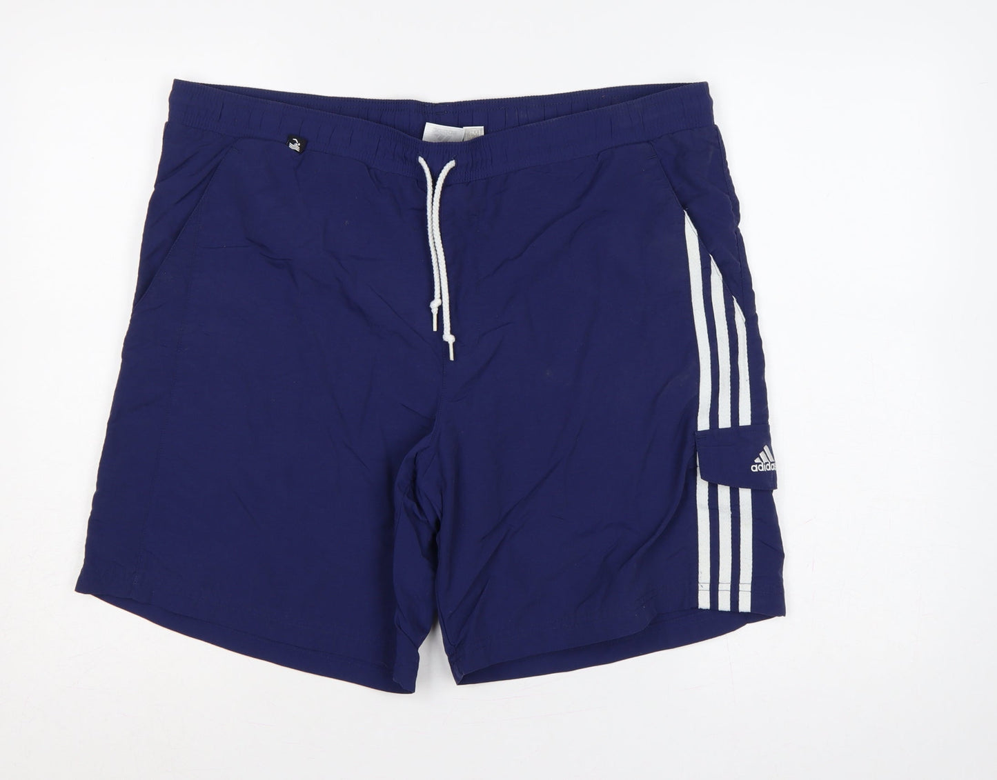 adidas Men’s Blue M Swim Shorts 3 Stripe Drawstring Lined