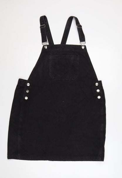Papaya Women Black Denim Pinafore Dress Size 18 Adjustable Straps