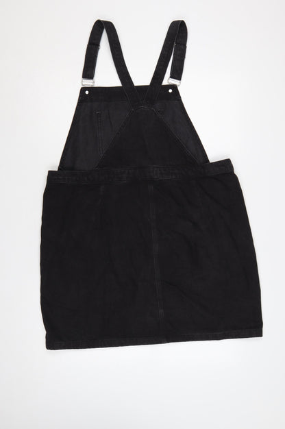 Papaya Women Black Denim Pinafore Dress Size 18 Adjustable Straps
