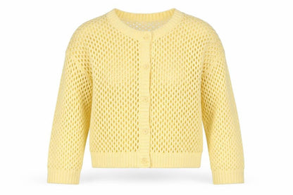 H&M Divided Women Yellow L Open-Knit Button Cardigan Long Sleeve