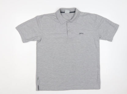 Slazenger Men's Grey L Short Sleeve Polo Shirt Logo Cotton Blend
