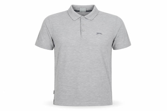 Slazenger Men's Grey L Short Sleeve Polo Shirt Logo Cotton Blend