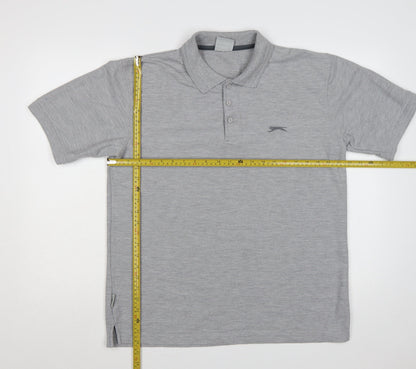 Slazenger Men's Grey L Short Sleeve Polo Shirt Logo Cotton Blend