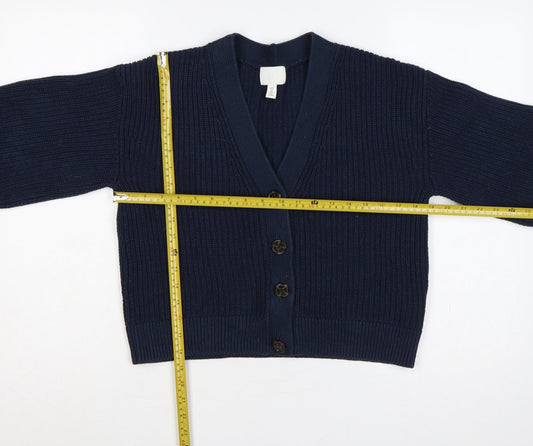 H&M Women’s Navy Blue UK 10 Rib Knit V-Neck Button Cardigan