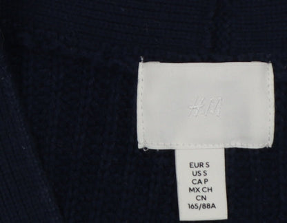 H&M Women’s Navy Blue UK 10 Rib Knit V-Neck Button Cardigan