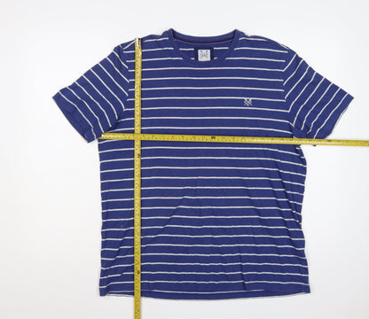 Crew Clothing Co. Men’s Blue Striped Logo Crew Neck T-Shirt Large
