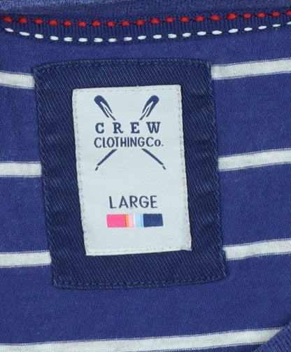 Crew Clothing Co. Men’s Blue Striped Logo Crew Neck T-Shirt Large