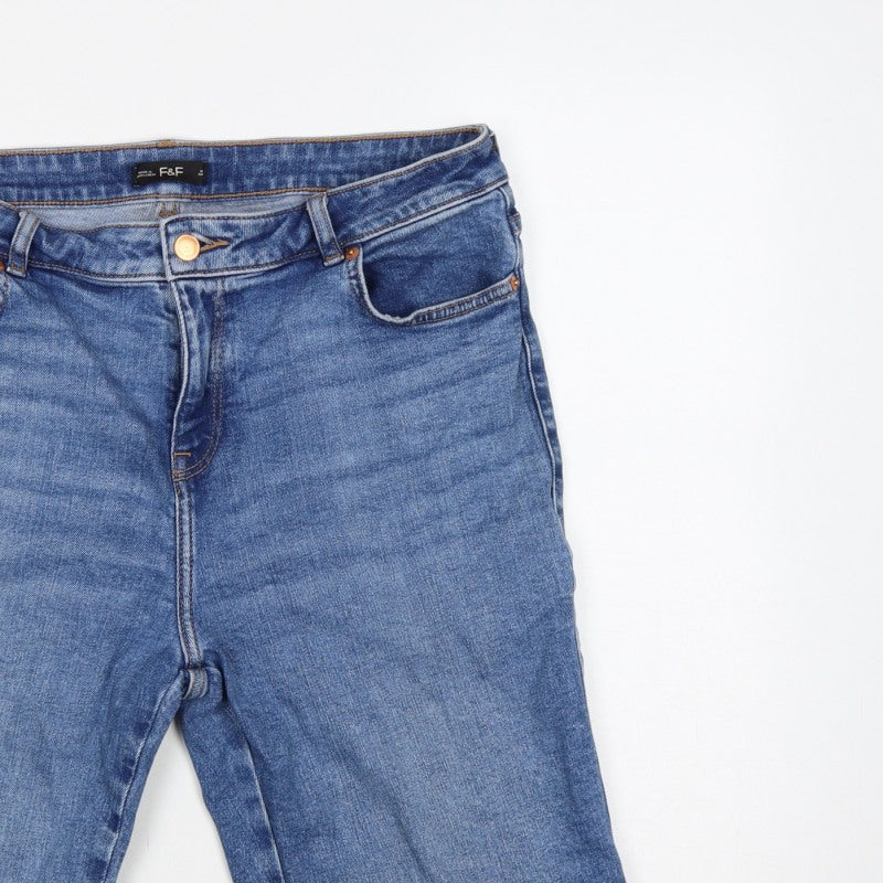 F&F Women’s Blue UK 14 Bermuda Denim Shorts Cuffed 31in Waist