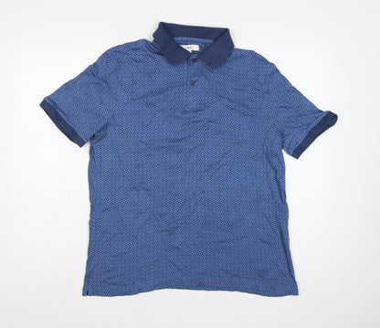Marks & Spencer Men's Blue L Geometric Print Cotton Short Sleeve Polo