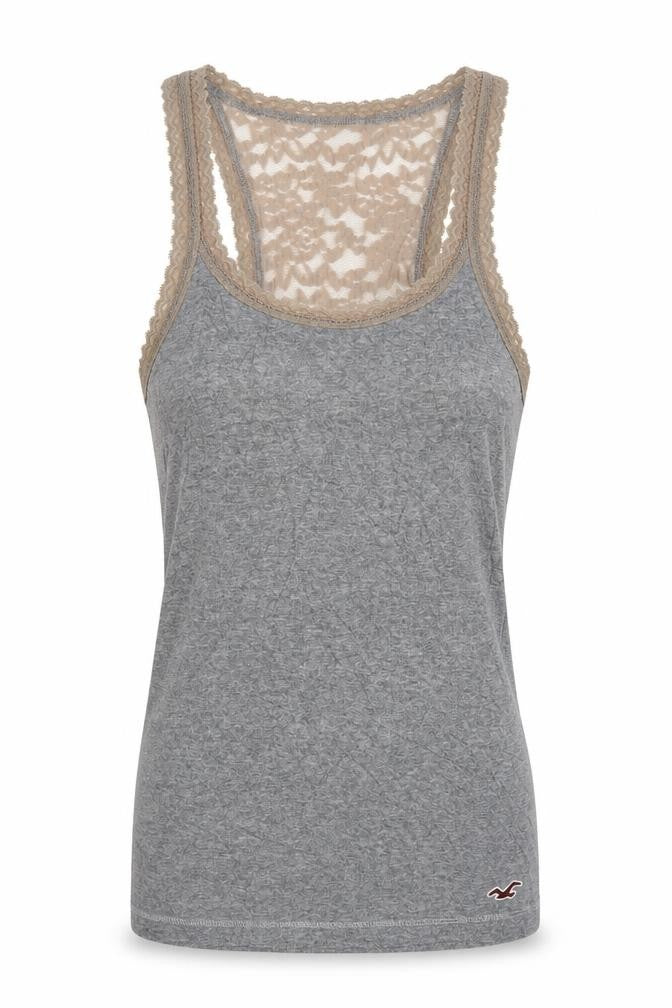 Hollister Teens Grey XS Lace Scoop Neck Camisole Tank Top