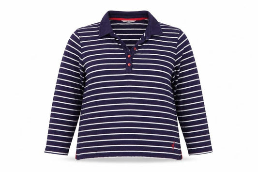 Tulchan Women’s Blue Striped Cotton Long Sleeve Polo Top L