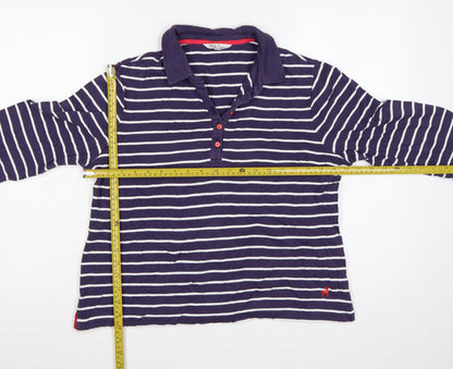 Tulchan Women’s Blue Striped Cotton Long Sleeve Polo Top L