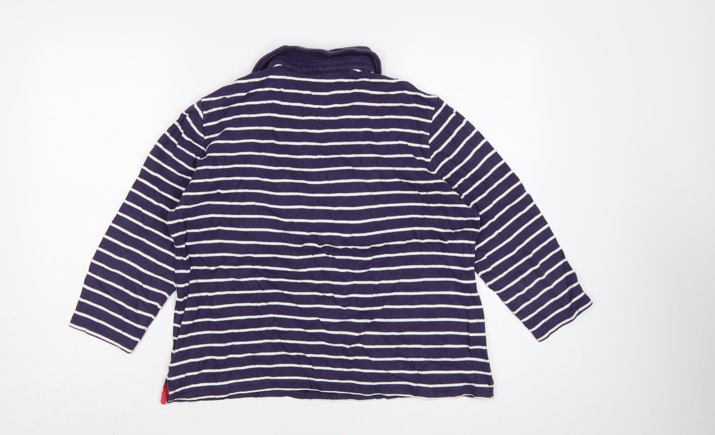 Tulchan Women’s Blue Striped Cotton Long Sleeve Polo Top L