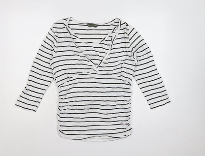 Blooming Marvellous Women White Stripe M Maternity Nursing Wrap Top
