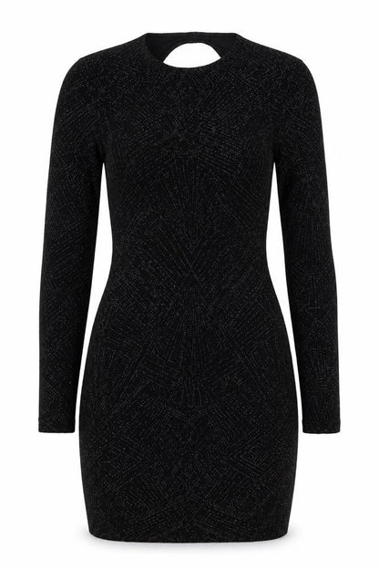 Divided Women Black UK 8 Bodycon Knee Dress Long Sleeve Glitter Cut Out