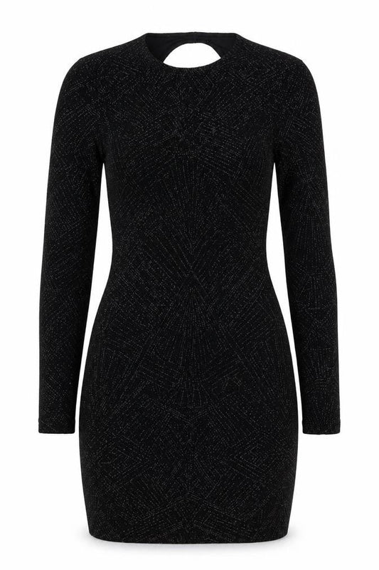 Divided Women Black UK 8 Bodycon Knee Dress Long Sleeve Glitter Cut Out
