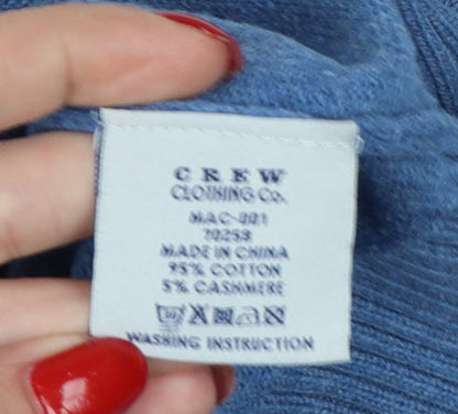 Crew Clothing Co. Men's Blue L V-Neck Cotton Cashmere Logo Pullover Jumper