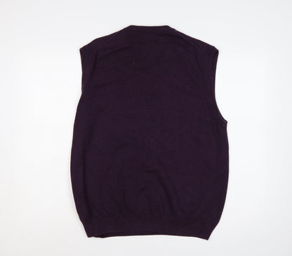 Marks & Spencer Men’s Purple L Pure Cotton V-Neck Knit Vest Jumper