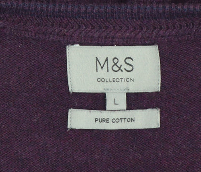 Marks & Spencer Men’s Purple L Pure Cotton V-Neck Knit Vest Jumper
