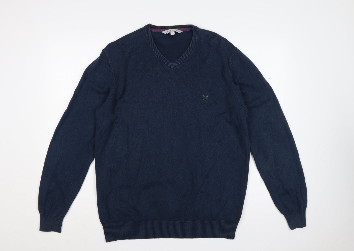 Crew Clothing Men's Navy L Cotton Cashmere V-Neck Pullover Jumper