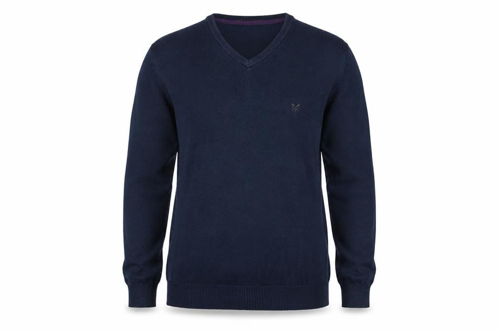Crew Clothing Men's Navy L Cotton Cashmere V-Neck Pullover Jumper