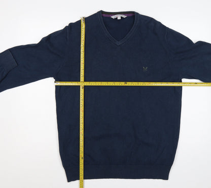 Crew Clothing Men's Navy L Cotton Cashmere V-Neck Pullover Jumper