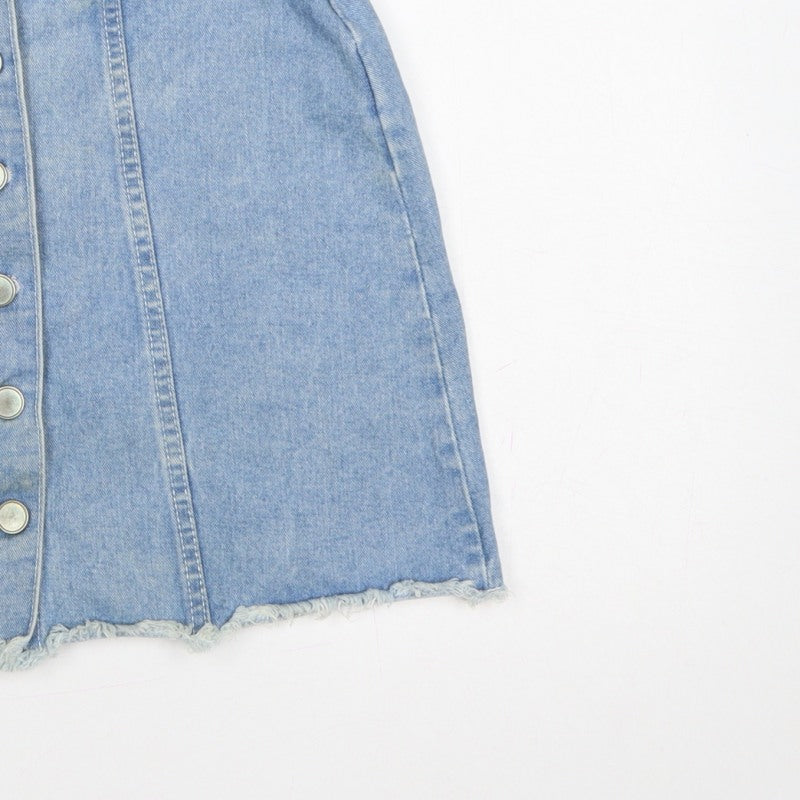 Denim Co. Women’s Blue UK 12 A-Line Button Front Denim Mini Skirt
