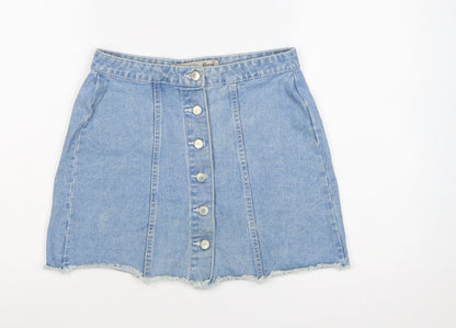Denim Co. Women’s Blue UK 12 A-Line Button Front Denim Mini Skirt