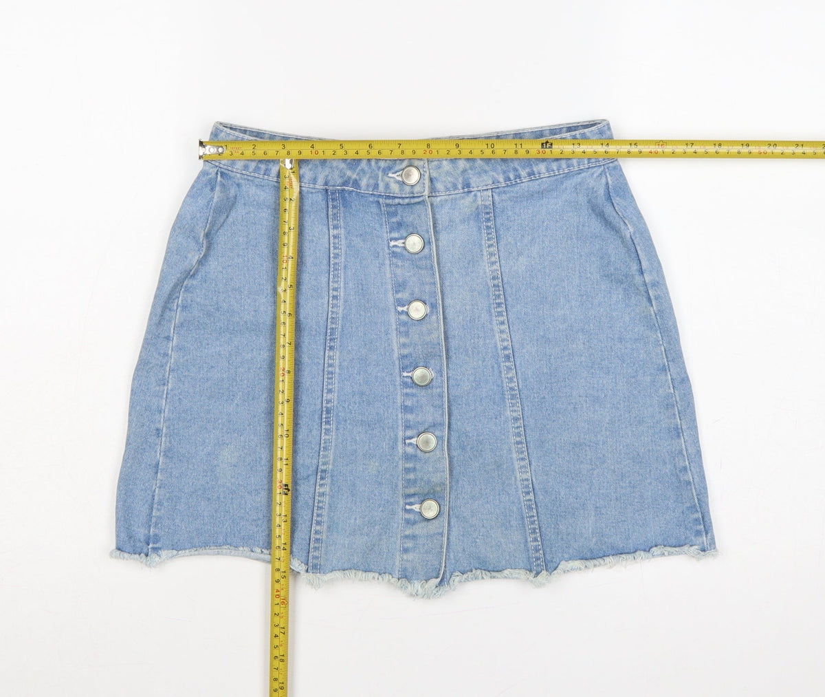 Denim Co. Women’s Blue UK 12 A-Line Button Front Denim Mini Skirt