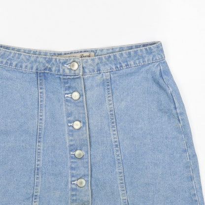 Denim Co. Women’s Blue UK 12 A-Line Button Front Denim Mini Skirt