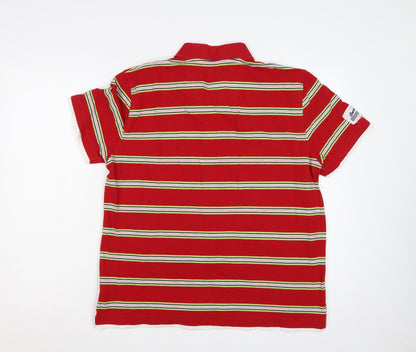 Next Men's Red Striped Cotton Polo Shirt L Embroidered Logo