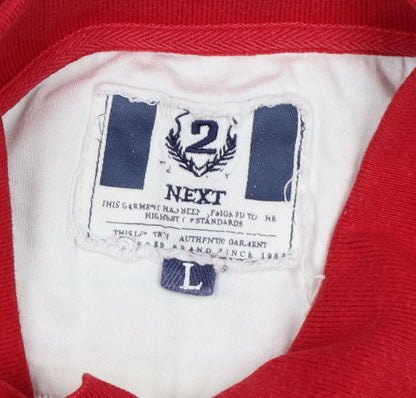 Next Men's Red Striped Cotton Polo Shirt L Embroidered Logo