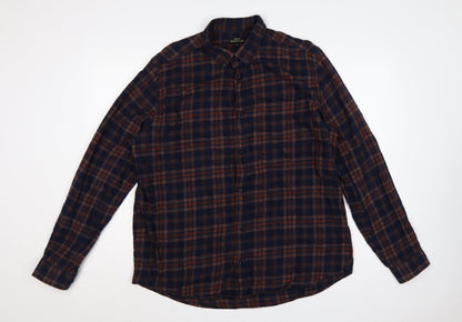 Next Signature Men’s Blue Brown Plaid Cotton Flannel Button-Down Shirt XL